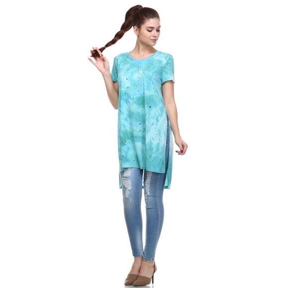 Short Sleeve Side Split Top Casual Tunic - Picture 4 of 4